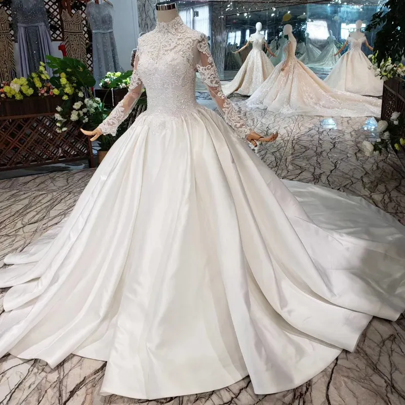 Jancember HTL211 raso musulmano collo alto a maniche lunghe Medio Orientale di stile abiti da sposa a buon mercato sparkly vestito riflettente