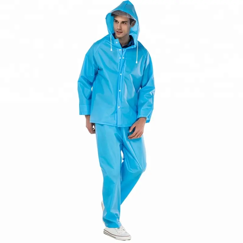 Ensemble débardeur en plastique transparent pour hommes, vêtements de pluie, avec pantalon, biodégradables, bleu EVA, vente en gros