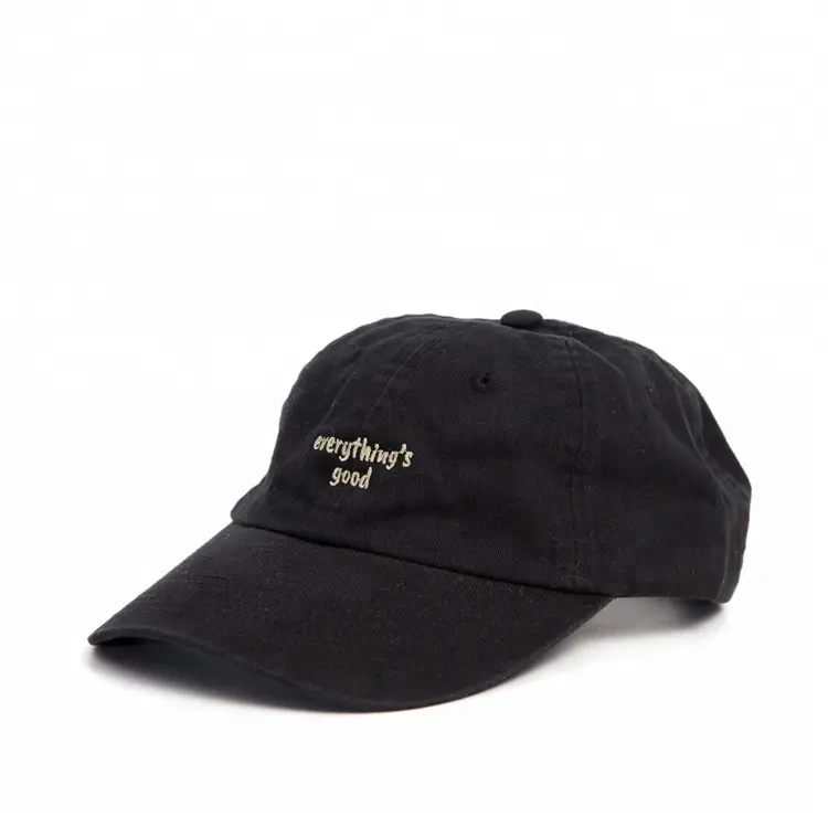 Cappello da papà nero non strutturato a 6 pannelli 100% cotone di alta qualità all'ingrosso con logo ricamato personalizzato