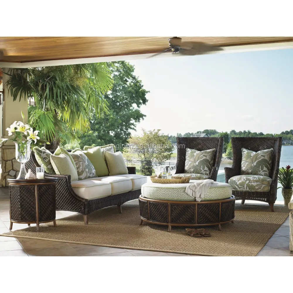 Tropeninsel-Design Sofa Außenbereich Terrassenmöbel Rattan Weide 3-Sitzer Aufbewahrung osmanisches Sofa-Set