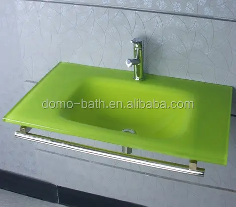 Domo prezzo di fabbrica lavabo piatto verde vetro a parete con ripiano