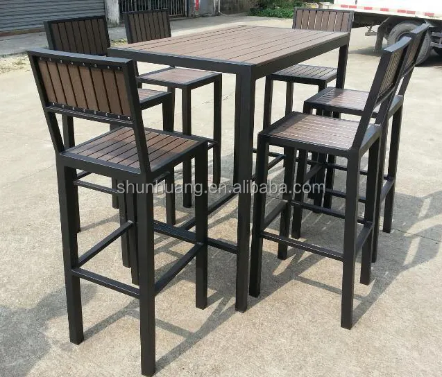 Outdoor garden bar set di mobili di legno di plastica di alluminio bar sedia e tavolo