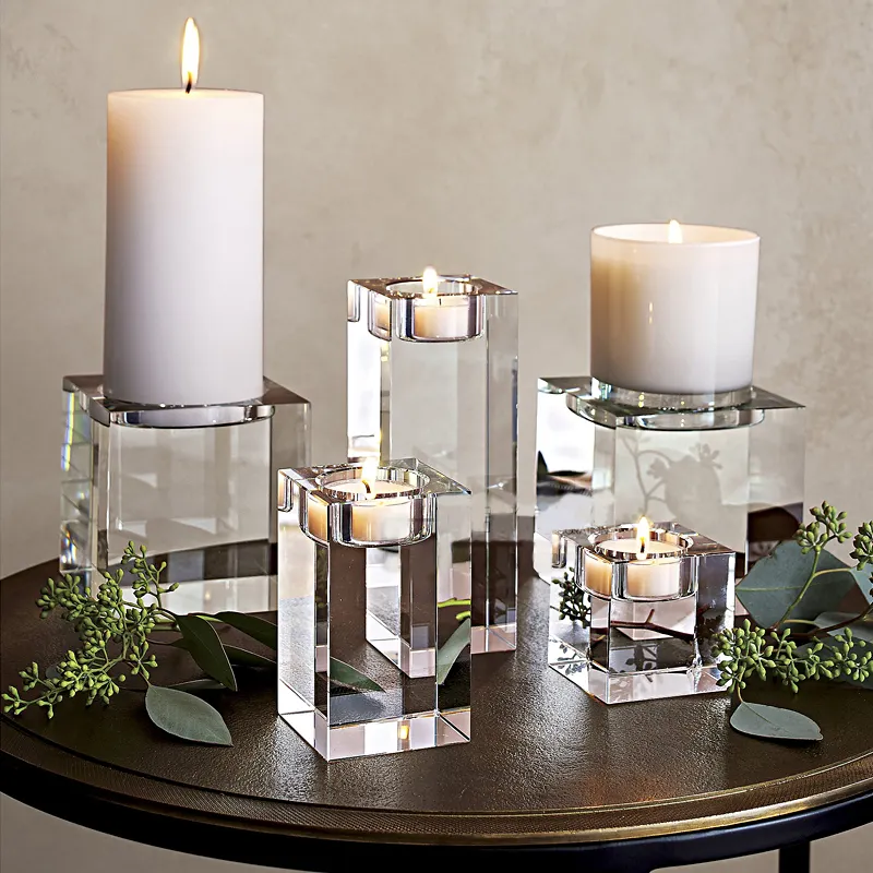 Cubo cuadrado facetado K9 para decoración del hogar, soporte de candelabros de cristal sólido y fácil de limpiar, peso de papel, para candelabros