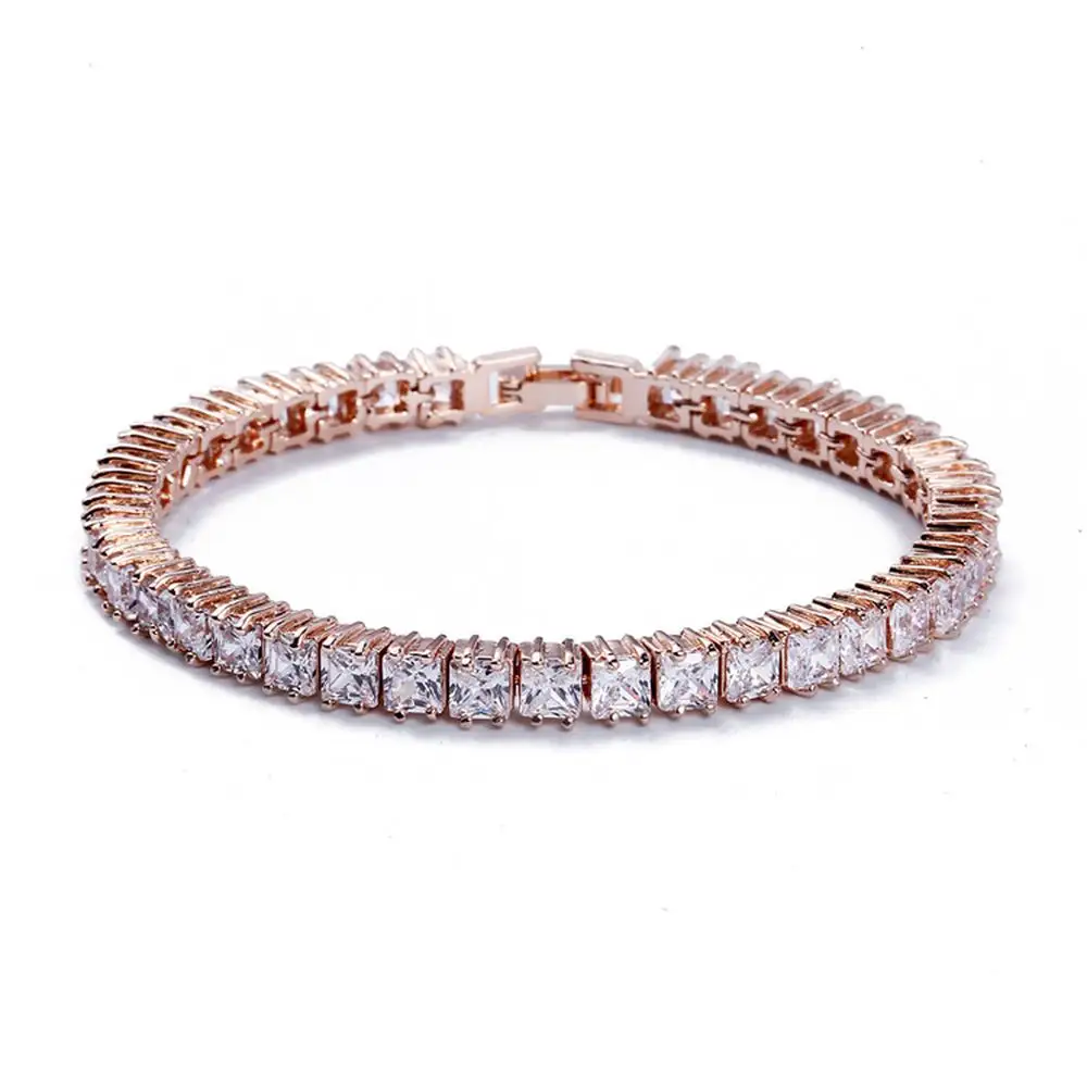 Ultime Braccialetto di Modo di Disegno Della Principessa Cut Zircone Cubico Argento e Oro Rosa Bracciale Tennis per Le Donne