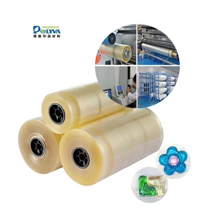Polyva OEM Stretch Wrap Cold Liquid Packing Lavanderia Pods Filme solúvel em água para detergente em pó que faz a máquina Agricultura Soft