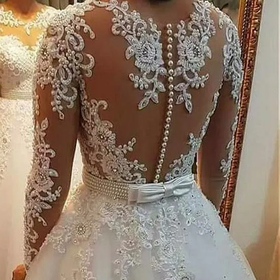 Vestido de novia 2023 Delicado Tulle Jewé Decote A Linha Vestido De Noiva Com Frisada African Lace Appliques Vestidos De Noiva