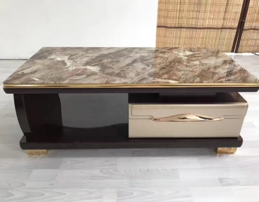 Plateau supérieur de télévision en verre MDF, Table centrale avec tiroir et vitrine