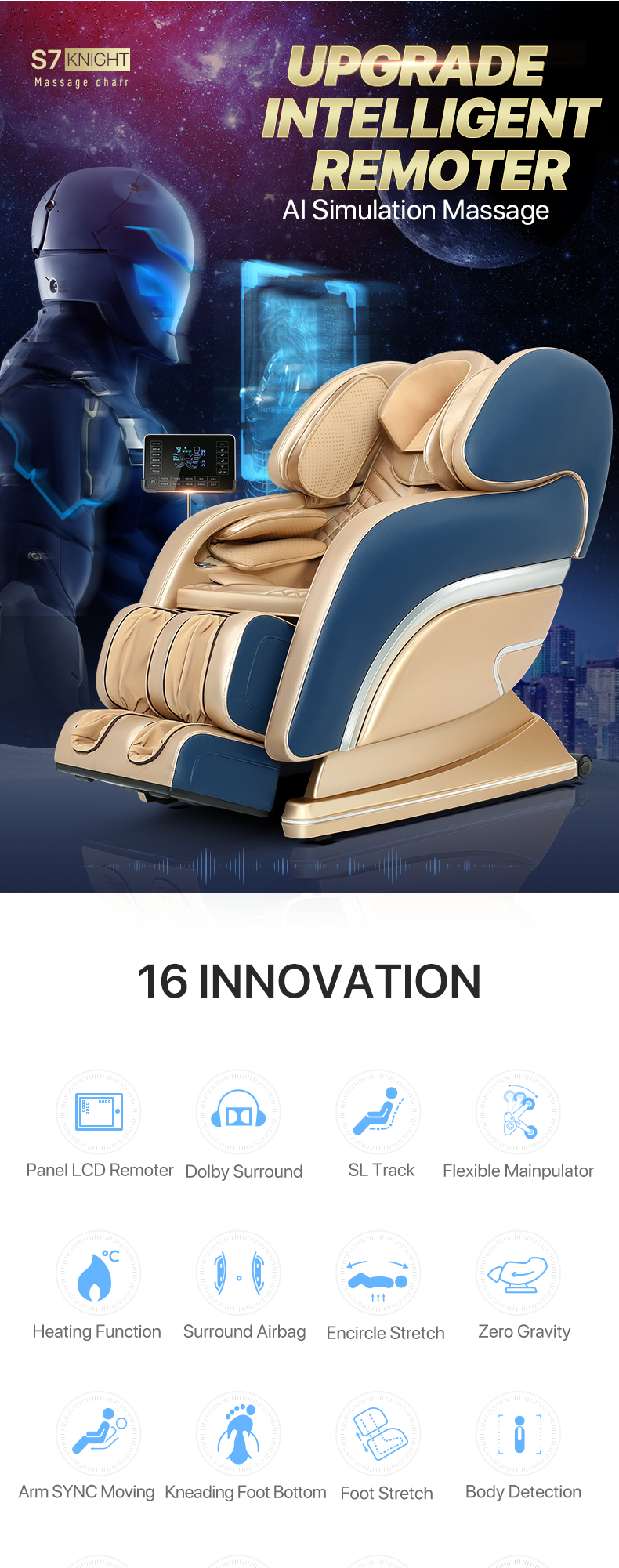 Jare S7 New Massage Chair Buttocks Vibrator Zero Gravity Recliner Chair Wholesale Price 4D Full Body Massage Chair