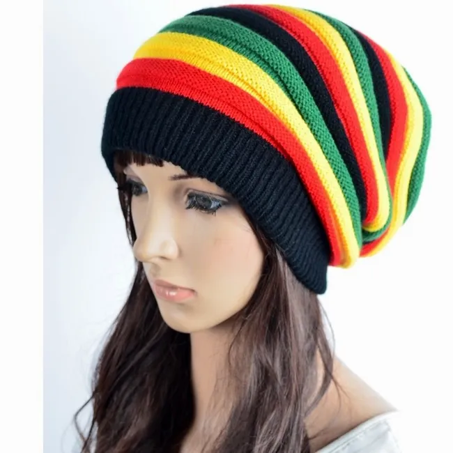 S2213 vendita calda lavora all'uncinetto il modello Giamaica a righe lavorato a maglia il trasporto rasta cappelli all'ingrosso