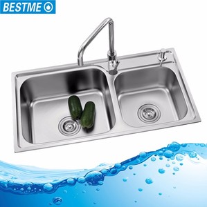 阿尔及利亚双下水道不锈钢小双厨房水槽 - Product Image 5