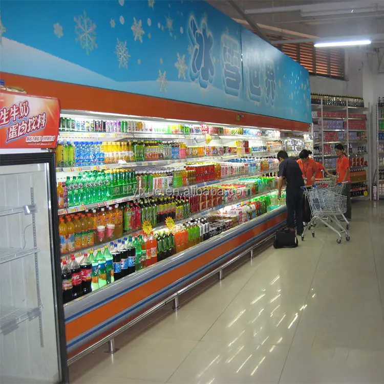 Merchandiser de cortina de aire refrigerado, refrigerador de pared, refrigerador de exhibición de frutas para supermercado y tienda de conveniencia