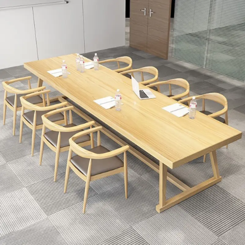 Muebles de oficina modernos, mesa de conferencia larga de madera maciza, mesa de reuniones, muebles de madera de pino