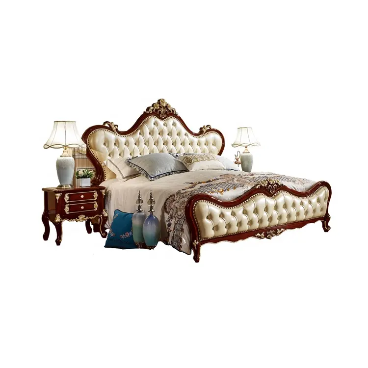 European designs leather wooden king size bed models