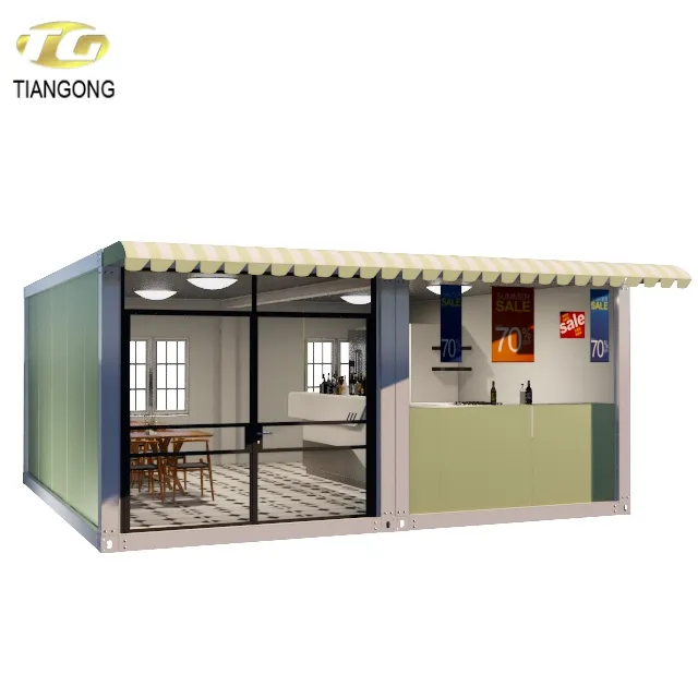 Giá Thấp Thép Ánh Sáng Ngoài Trời Di Động Phẳng Gói Container Nhà Hàng Quán Cà Phê Cửa Hàng Prefab Nhà Để Bán