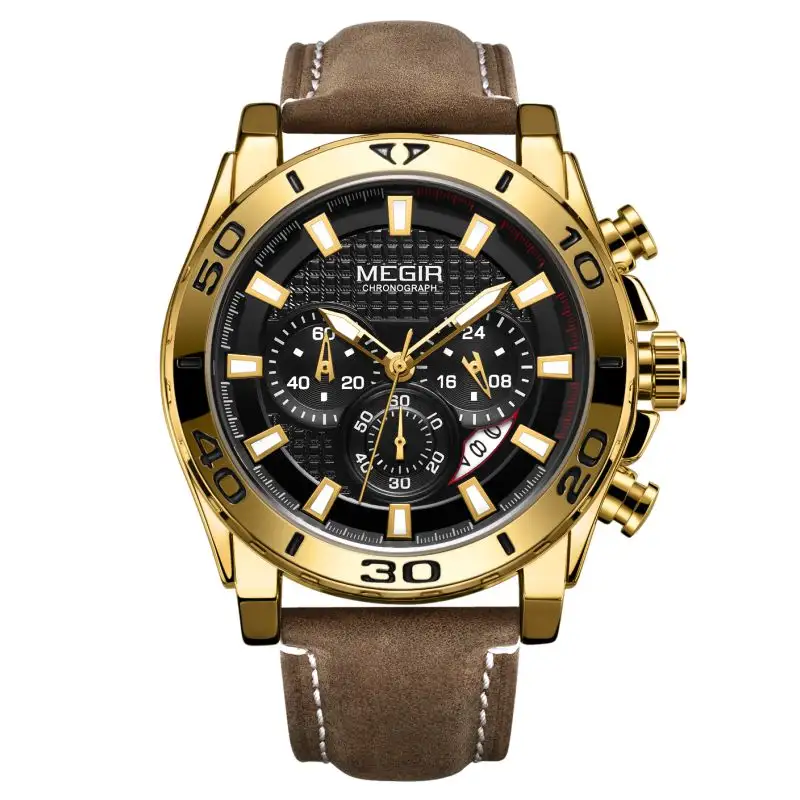 Megir 2094グラムの低価格スポーツは男性の防水montreオム卸売メンズ革腕時計