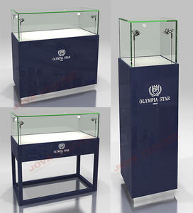 Square Top Jewelry Display Cases Glass Jewelry Pedestal Display Stand With <strong>Led</strong> Lights