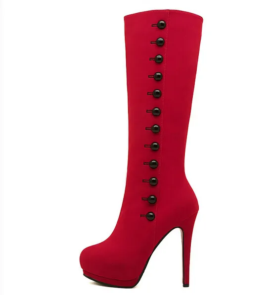 2017แฟชั่นสีแดง Suede เลดี้ฤดูหนาวแพลตฟอร์มรองเท้าส้นสูงผู้หญิงรองเท้า