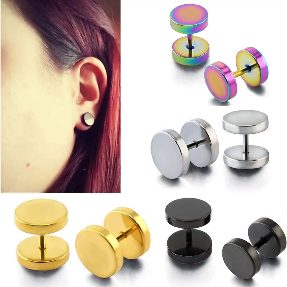 3 ~ 14 Mét Fake Piercing Đường Hầm Đen Phẫu Thuật Thép Fake Cắm Cheater Ear Phích Cắm Đo Earring Body Jewelry Falso Cắm Kéo Dài