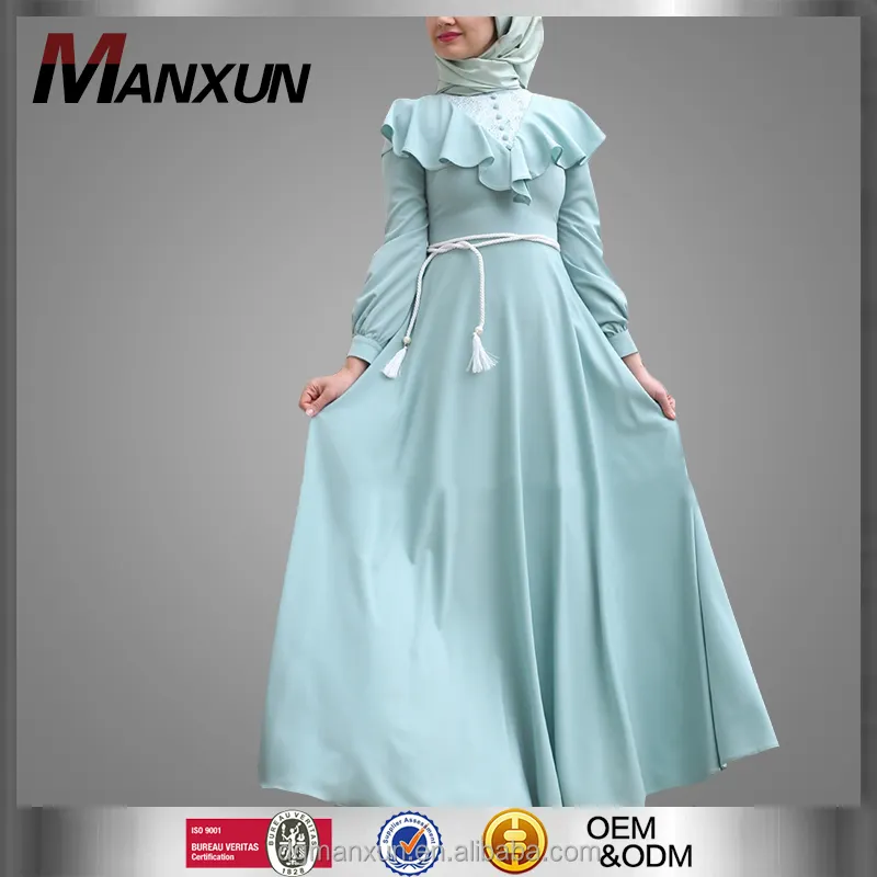 Dernières Conceptions Menthe Minel Robe Arabie Saoudite Bleu Doux Hijab Musulman Abaya Belle Robe de Soirée