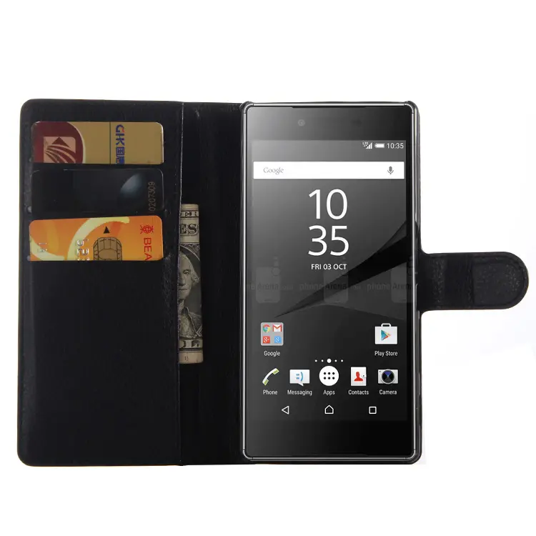Funda de cuero con tapa para Sony Z5 Xperia Premium, billetera con soporte para tarjetas de crédito