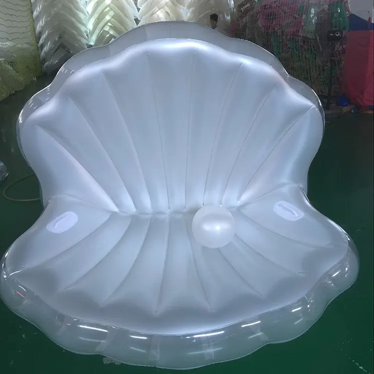 Boya de piscina de concha de almeja blanca, concha de mar inflable flotante para deporte