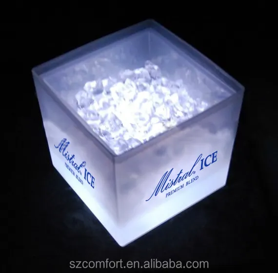 Luz azul led gelo balde refrigerador, caixa de gelo