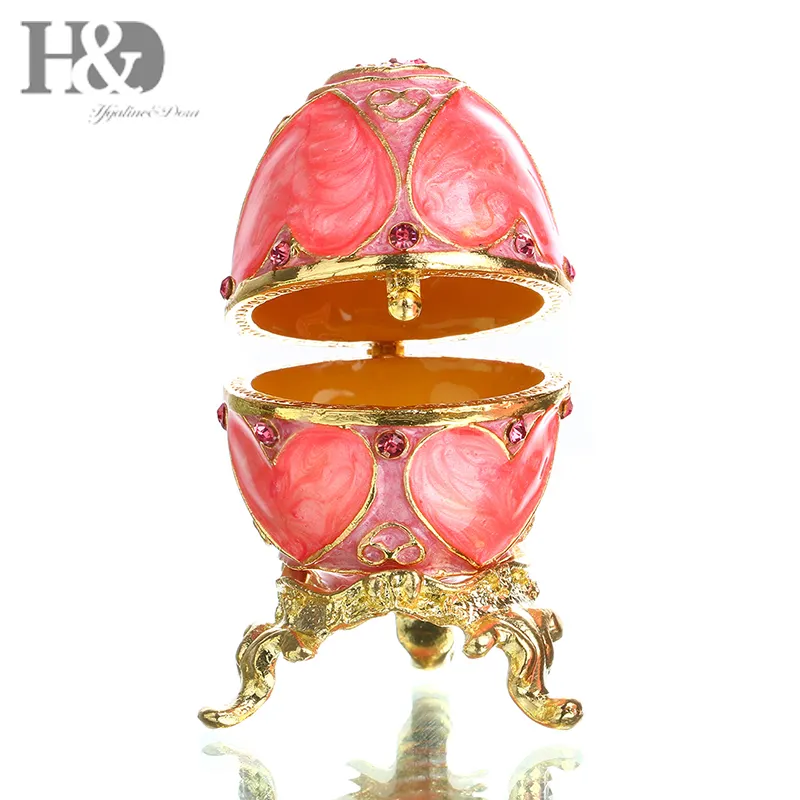 H & D Stile Faberge Uovo A Forma di Monili Contenitore di Trinket Incernierato Scatole Da Collezione Figurine