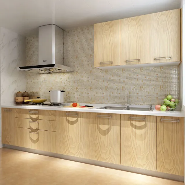 De cocina de acero inoxidable con textura de madera de la puerta del gabinete de cocina de guangzhou del Gabinete de cocina del proveedor