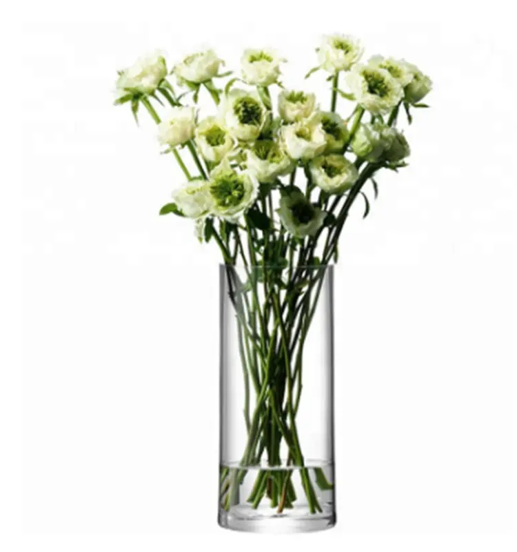 Hand blown glass wedding vases with different sizes of tall cylinder flowers