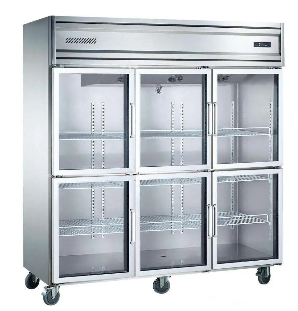 vertical stainless steel kitchen 6 doors industrial refrigerator and freezer