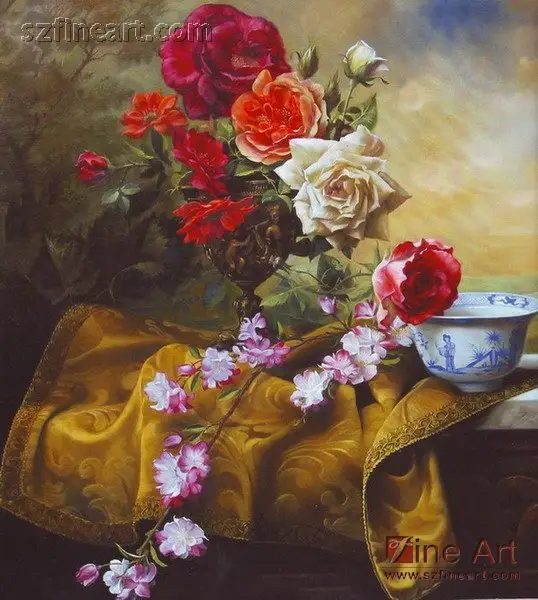 Hermosas pinturas clásicas al óleo de "still life", diseños de pintura de florero