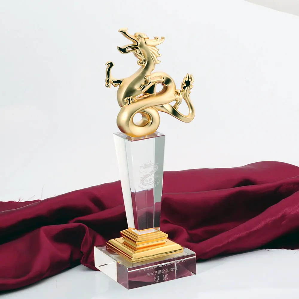 Nuovo Design Personalizzato Logo Stampato In Metallo Dragon Boat Race Trophy Commercio All'ingrosso di Cristallo del Drago Barca Concorso delle Awards