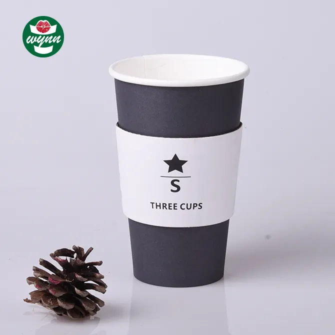 China best black paper hot coffee cup with lids and sleeve