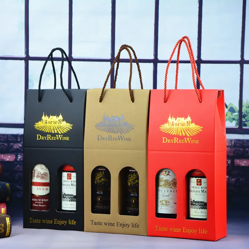 China Leverancier Custom Premium Luxe Twee Flessen Stijve Kartonnen Verpakking Wijn Geschenkdoos Met Sluiting
