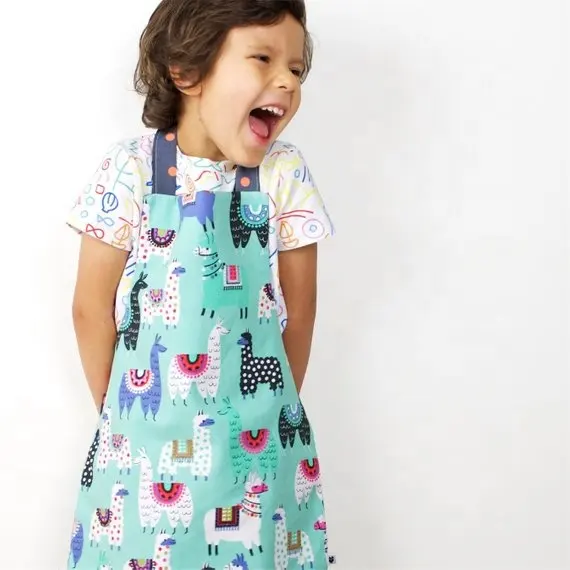 Babero de limpieza de cocina para niños, delantal de tela de algodón con estampado bonito, conjunto de delantales para niños