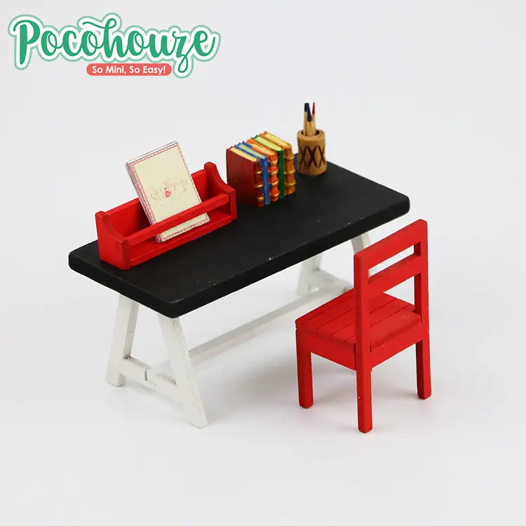 Casa de boneca simples de madeira, casinha e mesa de boneca elegante personalizada em miniatura
