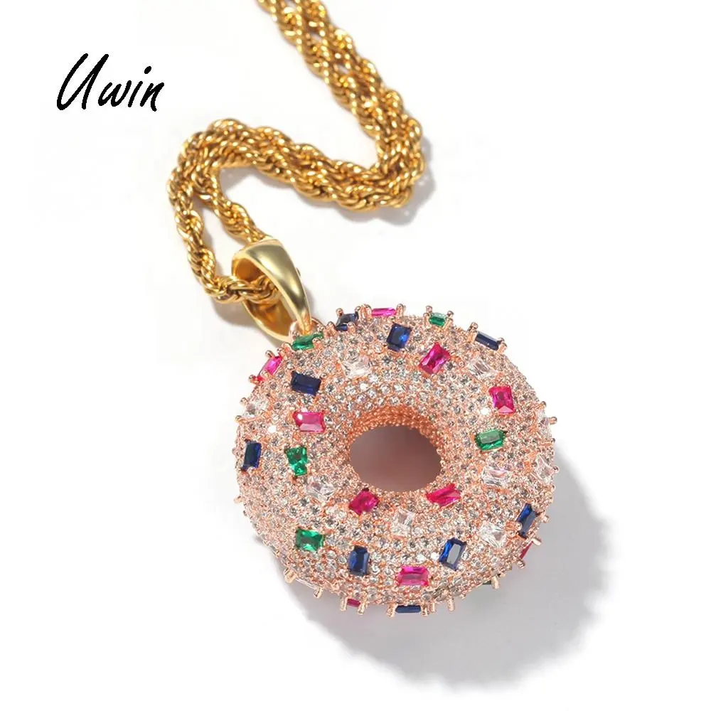 Vnox — bijoux de donuts pour hommes, pendentif en zircon multicolore, scintillant, style Hip Hop