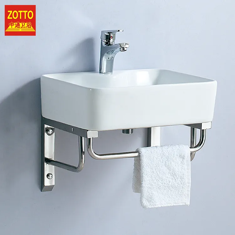 Commercio all'ingrosso moderna lavabo in ceramica portasciugamani del bagno vanità lavello parete appeso vanità con ripiano
