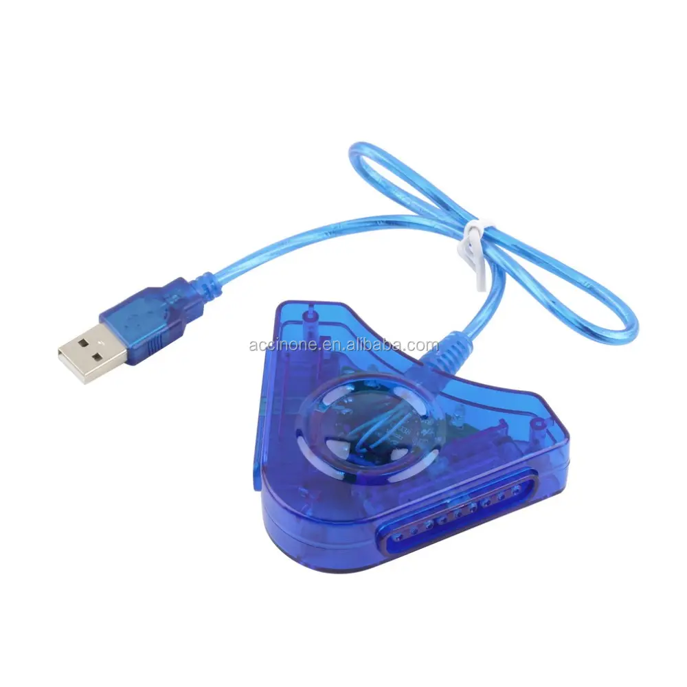 Joypad Gamepad مزدوجة لاعب محول كابل محول ل PS2 بلاي ستيشن 2 على جهاز الكمبيوتر USB أذرع التحكم في ألعاب الفيديو