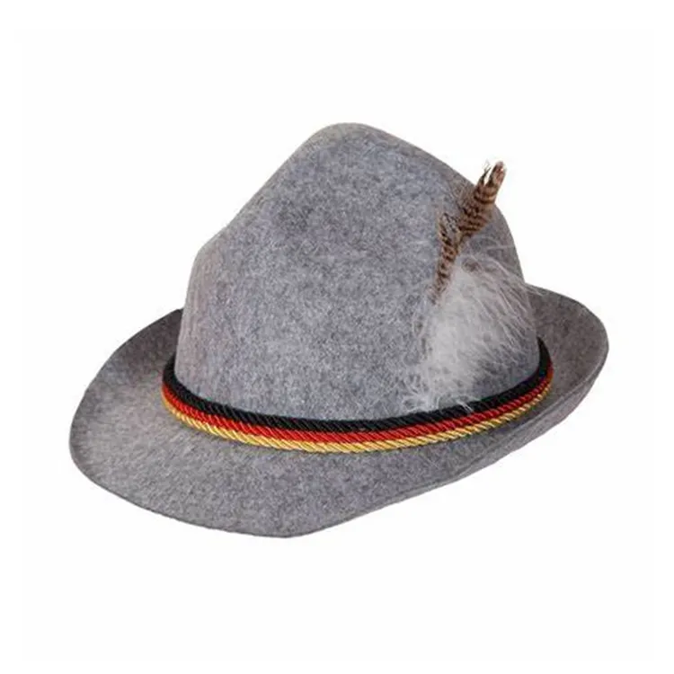 Оптовая продажа, вечерние фетровые шляпы с логотипом fedora, немецкие Тирольские шляпы oktoberfest, украшение на заказ
