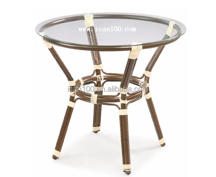 Tavolo da tè con struttura in alluminio dall'aspetto bambù di Design speciale con tavolo da giardino in vetro temperato