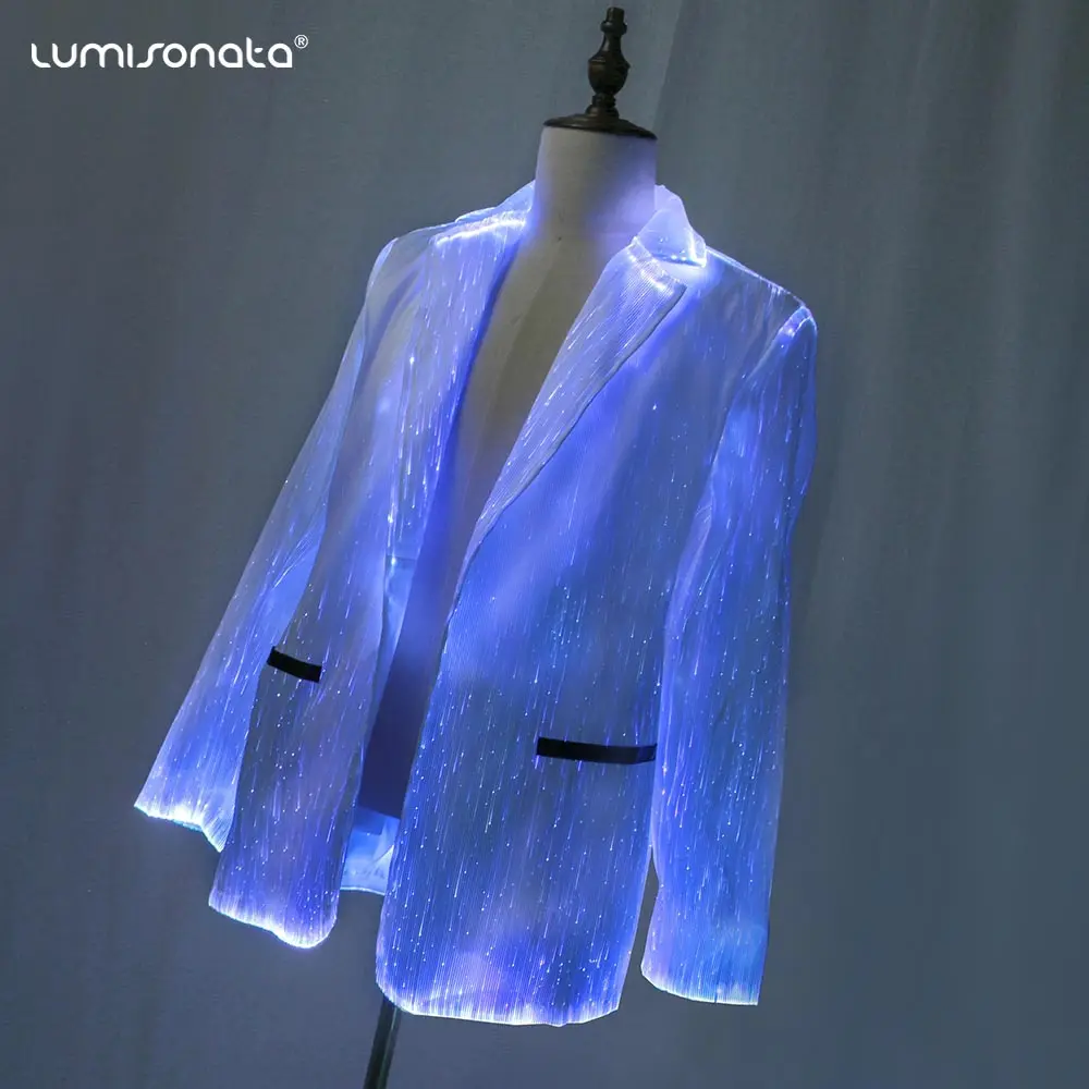 Disfraz de neón que brilla en la oscuridad para hombre y mujer, traje de fiesta con luz LED, diseñador de fibra óptica de Halloween