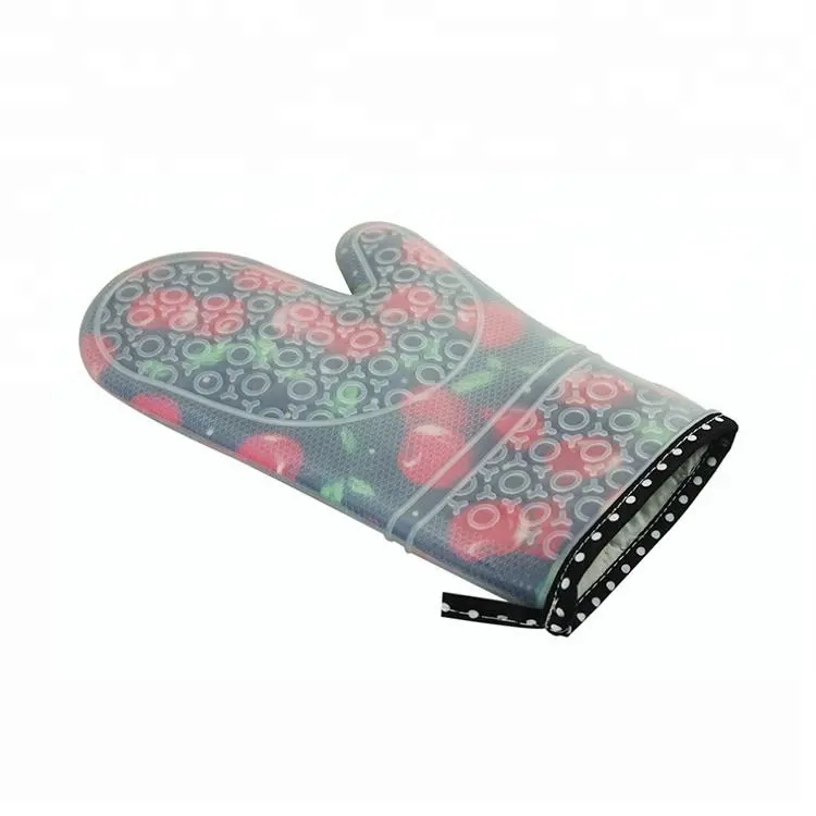 Wholesale Oven Mitts Printed Pattern Anti Slip Silicone Heat Resistant Oven Gloves With Cotton