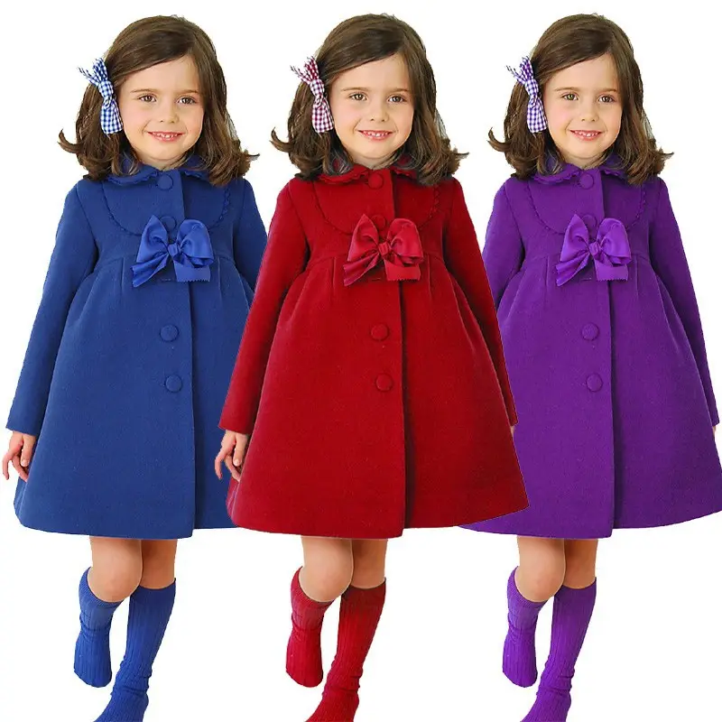 В Корейском стиле; Новый дизайн с бантом шерстяное От 3 до 8 лет Детская одежда для маленьких девочек зимнее пальто для девочек