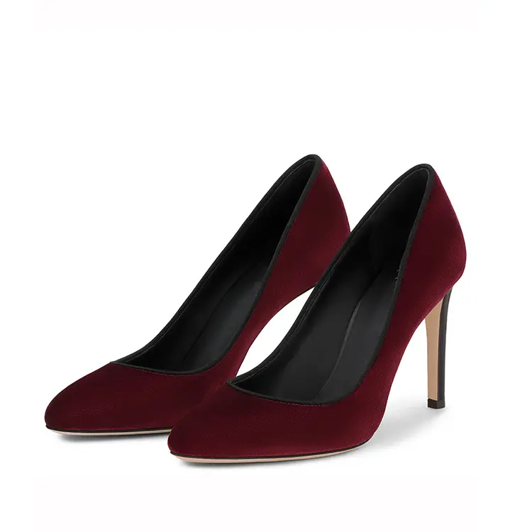 Sapatos de salto alto fino fino fino com pontas coloridas, estilo clássico, vinho, cor vermelha, sapatos de salto alto personalizados para mulheres