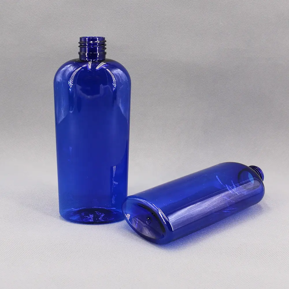 Düz şekil kobalt mavi PET şişe 250ml 8oz 6oz Oval şekil plastik ambalaj kozmetik sprey şişe
