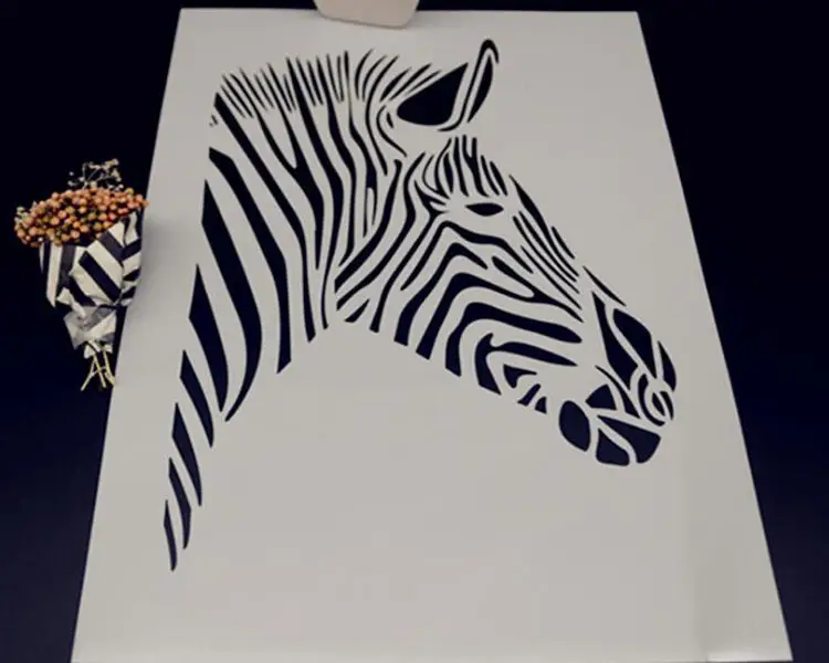 Decoração de parede em forma de zebra, estêncil de plástico para desenho e pintura de casa