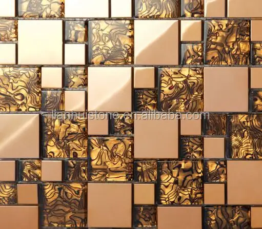 De vidrio de mosaico de mármol de oro seleccionar vidrio y piedra mosaico de azulejos de pared