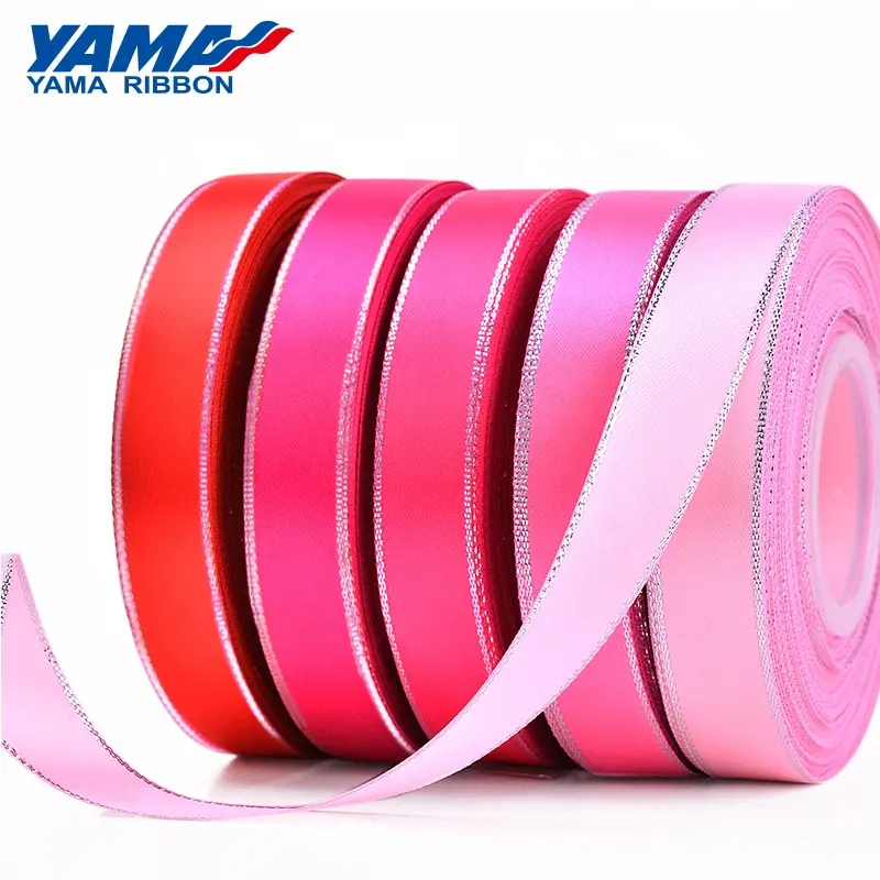 Yama Edge Satin Ribbon Metallic Silver Factory Stocked Double Face Fashion 9ミリメートルRIBBONS 100% Polyester Solid Color