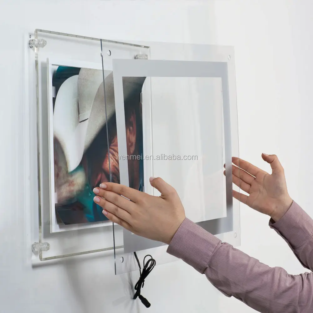 Nuevo estilo caliente venta montado en la pared LED acrílico foto marco magnético foto Frame 24x32